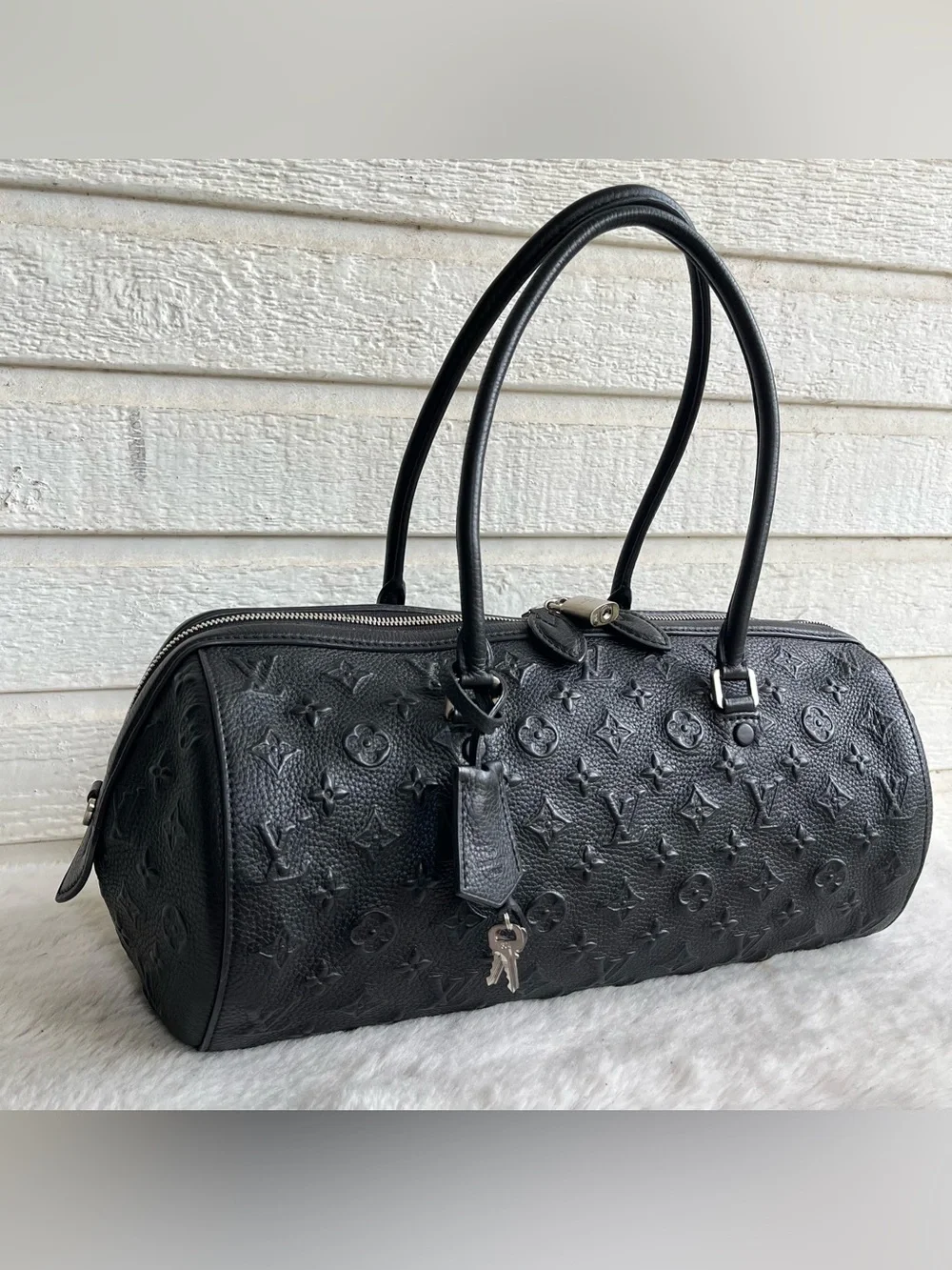 LOUIS VUITTON Black Leather Revelation Neo Papillon GM Boston Y2K Tote Bag